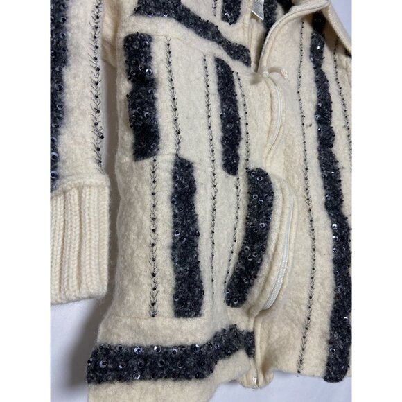 Susan Bristol 100% Wool Blend Hand Embroidered Sequin Zip-Up Cardigan Sweater Gi - Picture 6 of 10